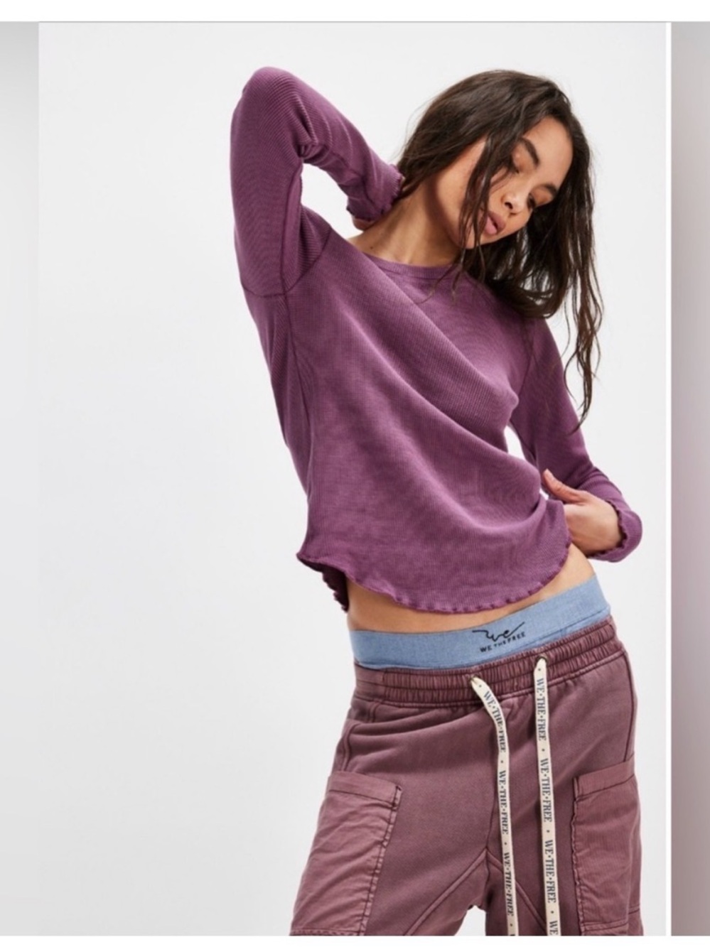 Free People Waffle Long Sleeve Top in Dusty Plum